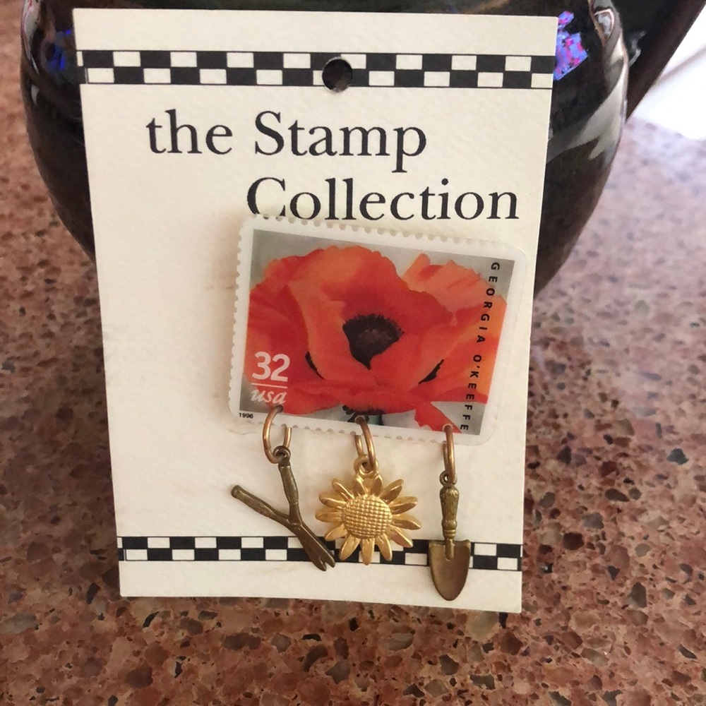 Harmony Designs The Stamp Collection Vintage Stamp Pin wGold Dangling Items NWOT